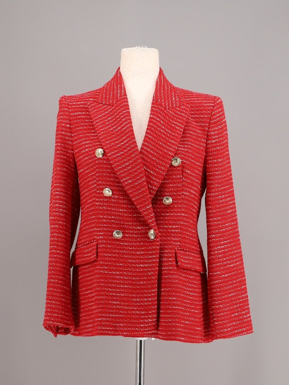 ZARA Red Textured Double Breasted Blazer Size S